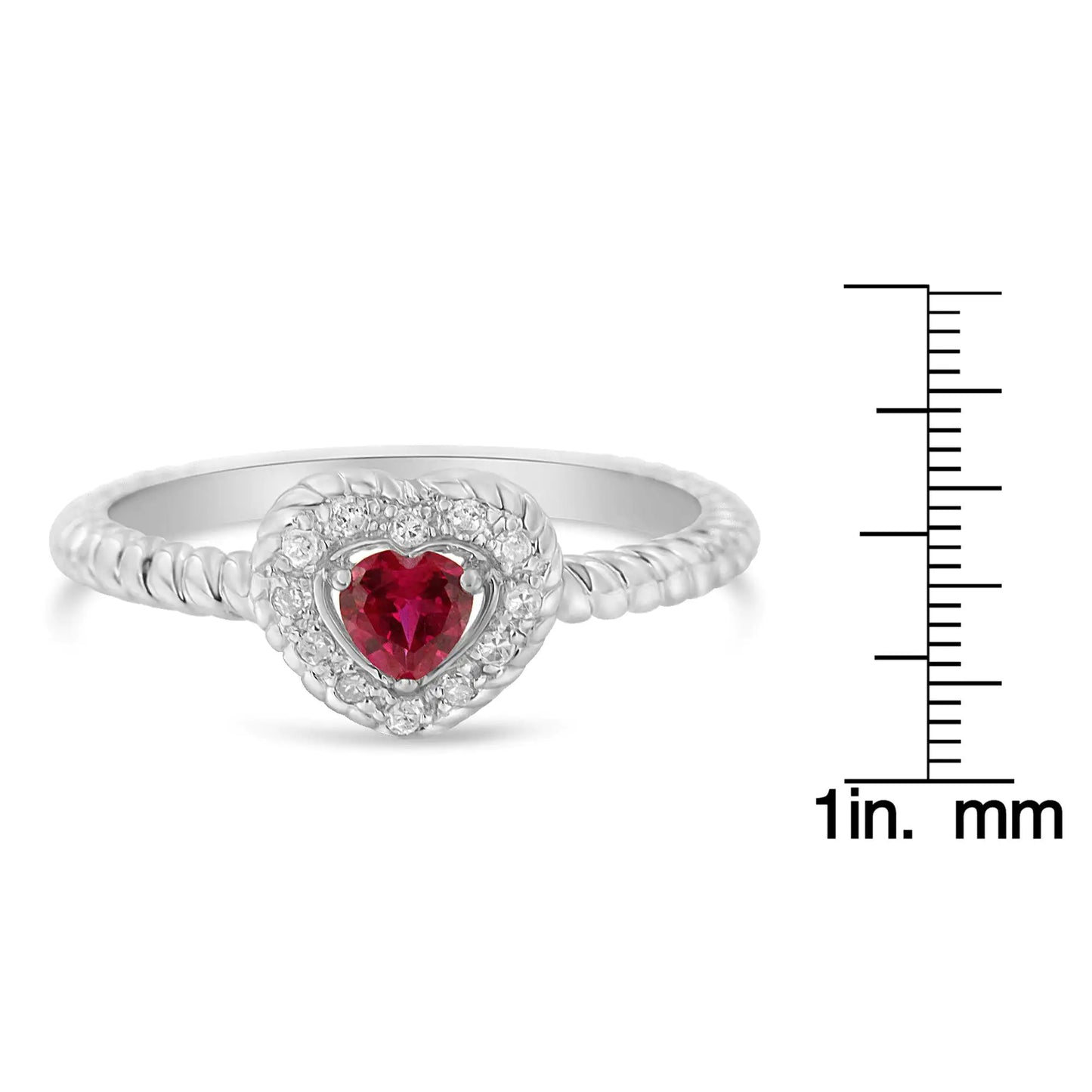 Sterling Silver 4MM Lab Created Ruby Heart and Diamond Accent Heart Ring (I-J, I2-I3)