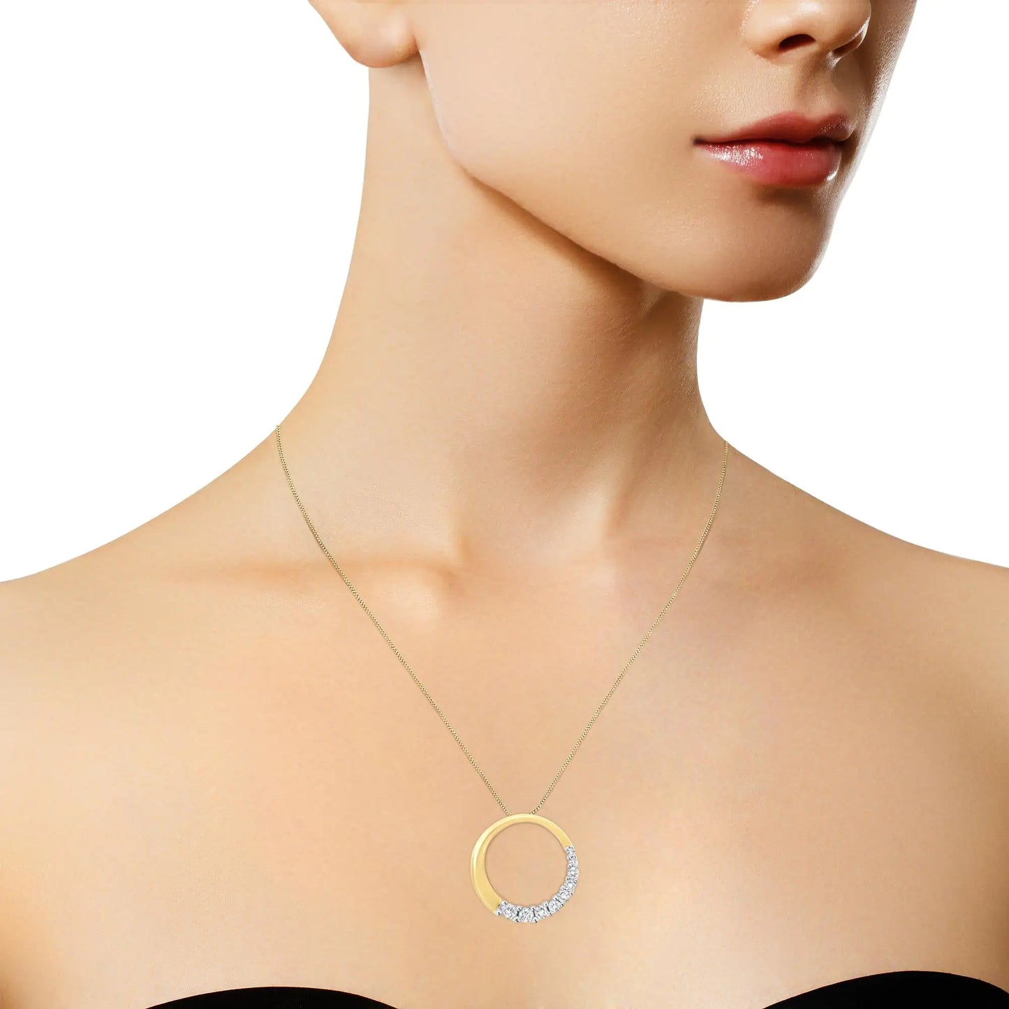 14K Gold 1/4 Cttw Round-Cut Graduating Diamond Open Circle Hoop 18" Pendant Necklace (J-K Color, I1-I2 Clarity)