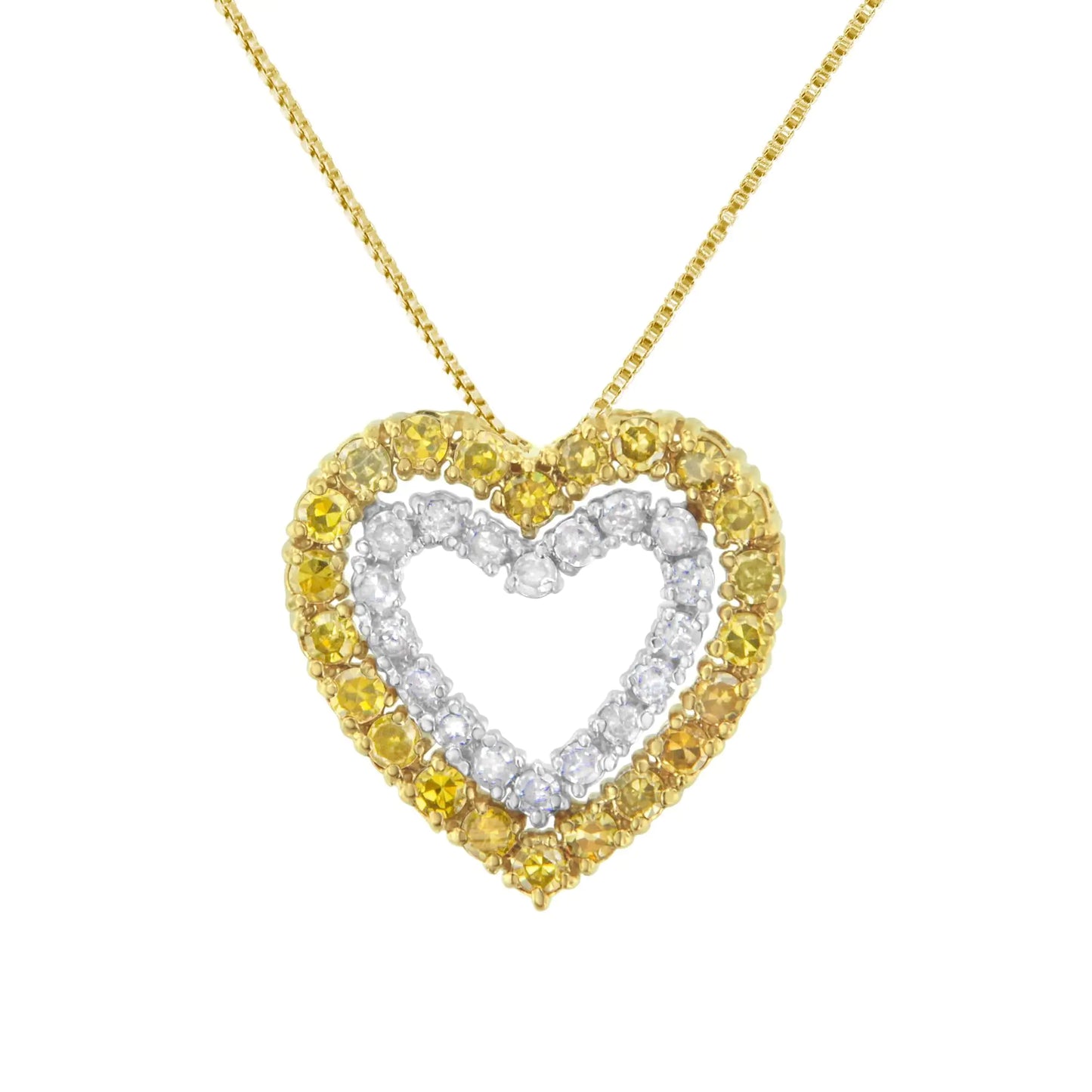 2 Micron 14K Yellow Gold Plated Sterling Silver Color Treated Diamond Heart Pendant Necklace (1/2 cttw, Yellow Color, I2-I3 Clarity)