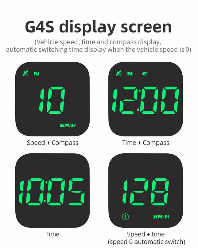 Digital Car HUD GPS Speedometer Head Up Display MPH KMH Compass Overspeed Alarm