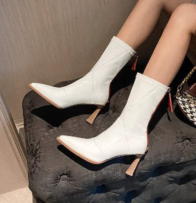 Imported Women's Leather Ankle Boots with Zipper