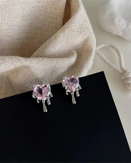 Pink Crystal Heart Aesthetic Earrings