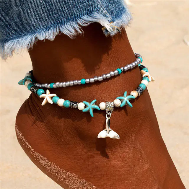 Sea Shell Beads Multilayer Anklets