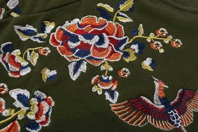 Army Green Embroidered Sweater