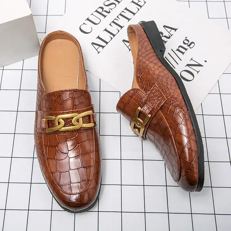 Crocodile Pattern Leather Mules Slippers for Men