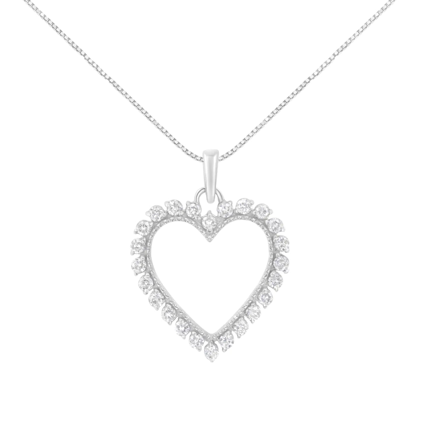 .925 Sterling Silver 1/2 Cttw Prong Set Diamond Encrusted Open Heart 18" Inch Pendant Necklace (I-J Color, I1-I2 Clarity)