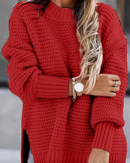 Round Neck Slit Sweater