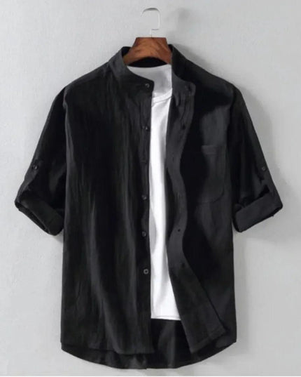 Men's Loose Fit Linen Stand Collar Shirt