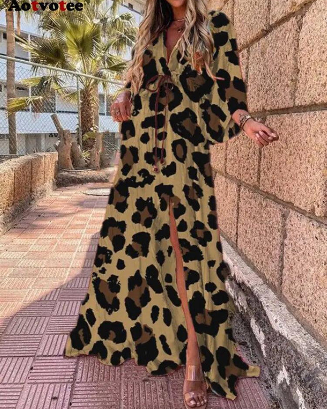 V-Neck Slit Leg Lace Dress