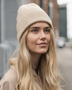 Beige Beanie + Blonde Hair