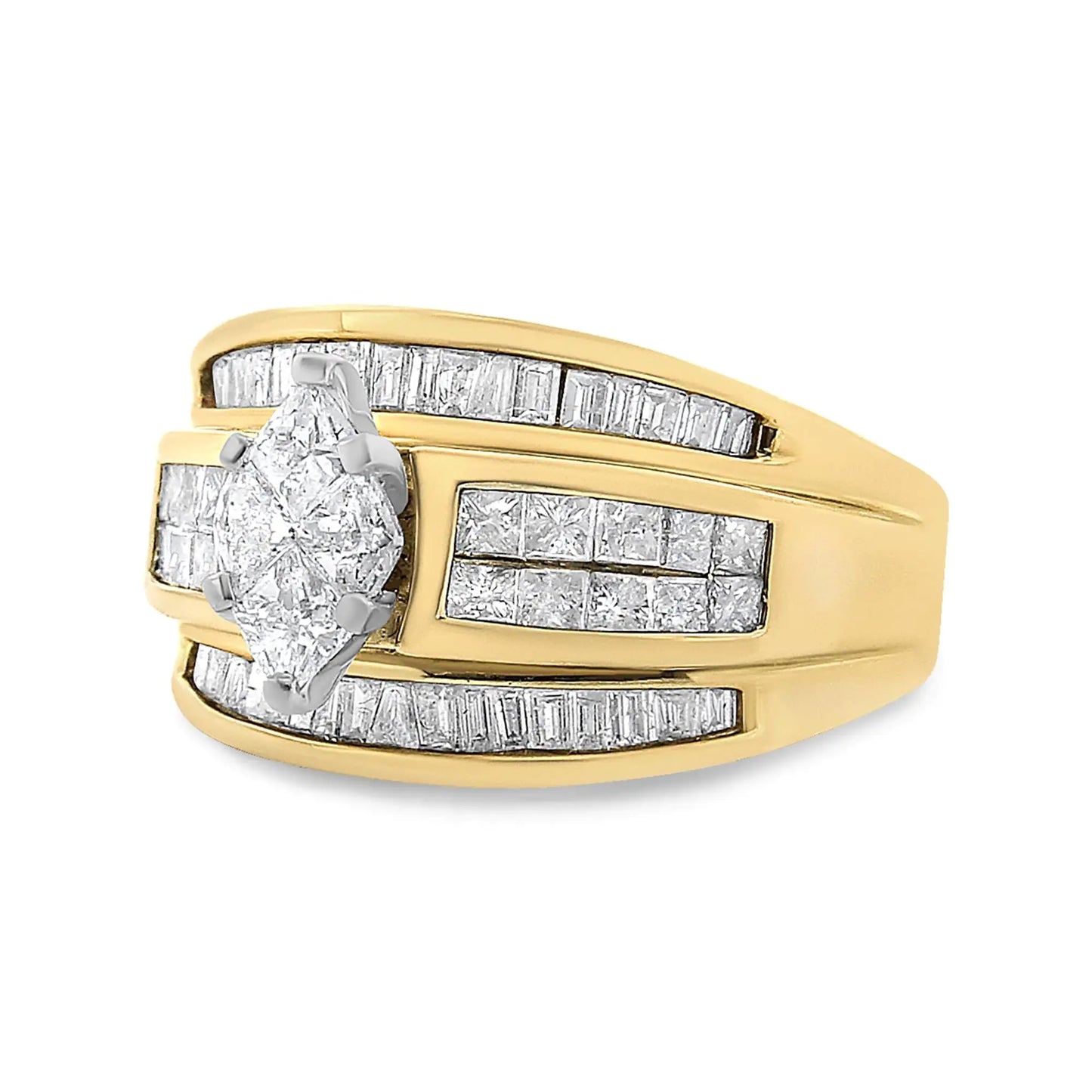 14K Yellow Gold 1 1/2 Cttw Pie, Princess and Baguette-cut Diamond Marquise Shaped Engagement Cocktail Ring Band (H-I Color, I1-I2 Clarity)