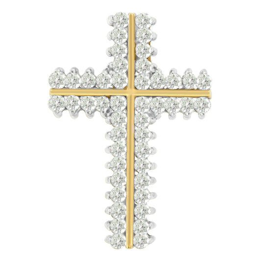 10K Yellow Gold Round Cut Diamond Outline Cross Pendant Necklace (2.00 cttw, H-I Color, I2-I3 Clarity)