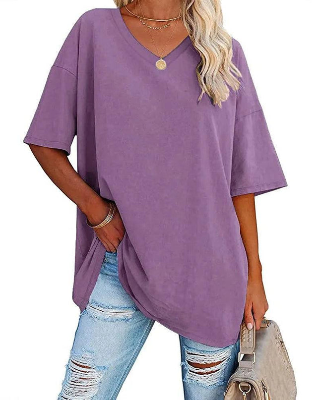 Loose Short-Sleeved V-neck T-shirt
