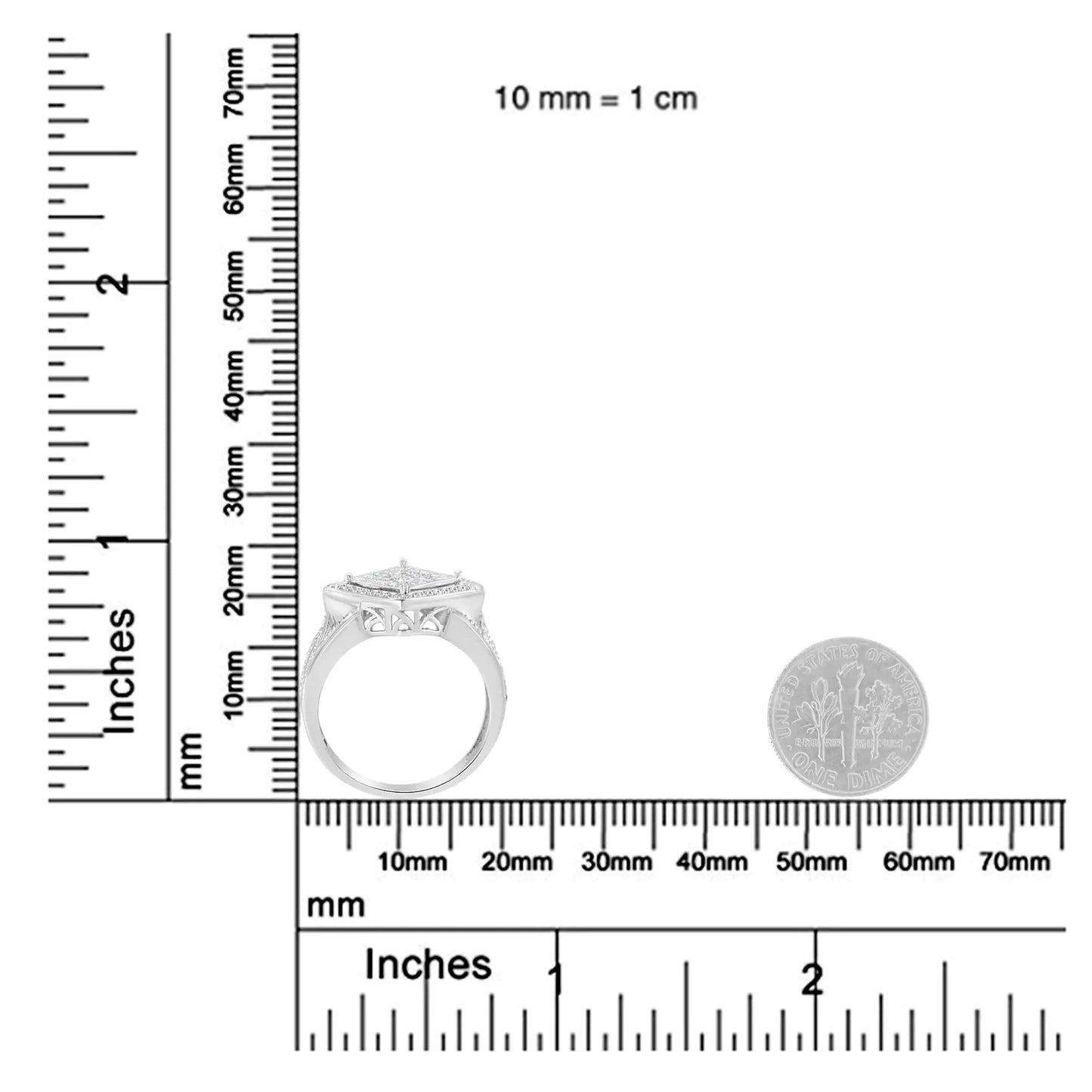 .925 Sterling Silver 2/5 Cttw Princess Cut Diamond Square On Point Cluster Composite Cocktail Ring (H-I Color, SI1-SI2 Clarity)