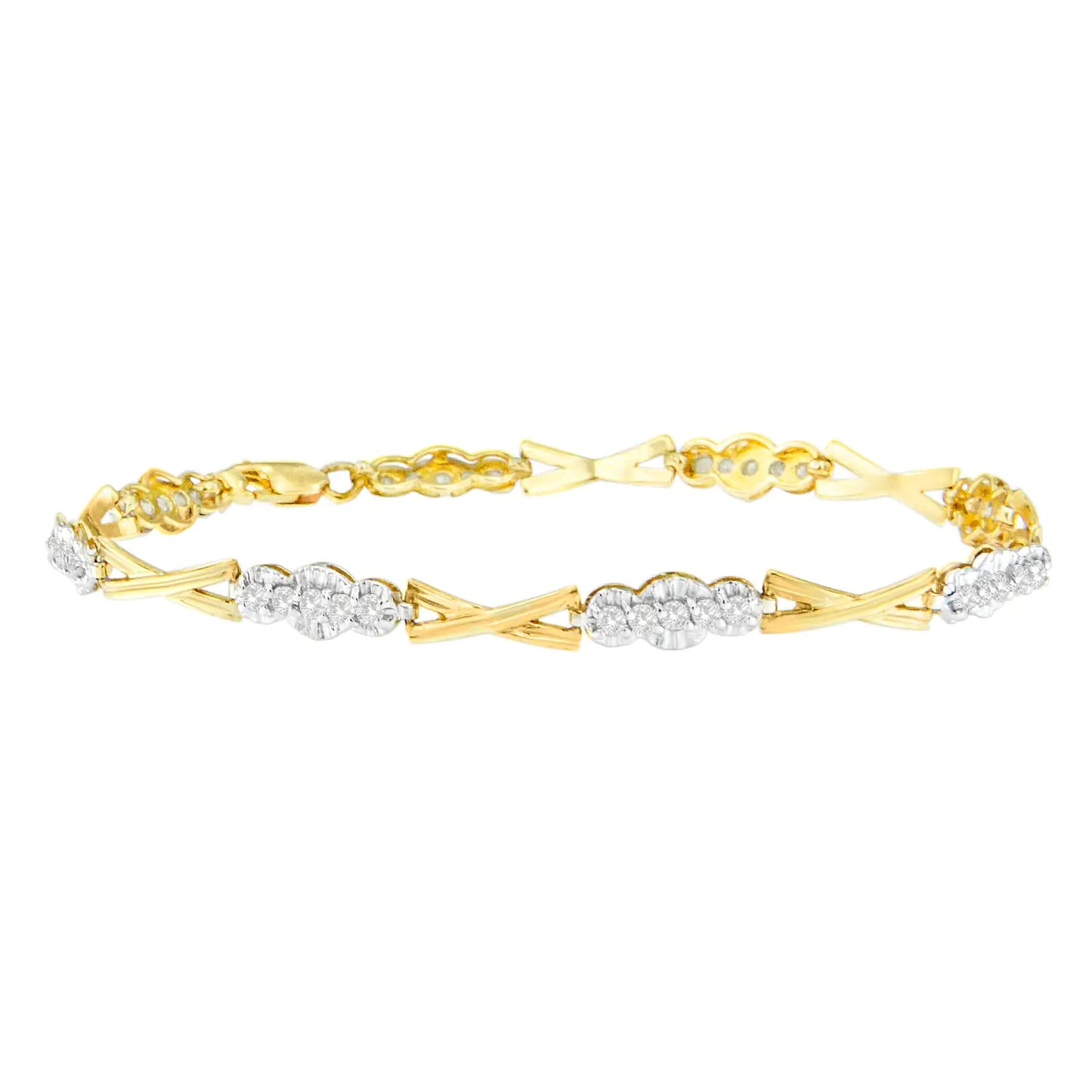 10K Yellow Gold Round-Cut Diamond XOXO Bracelet (1.00 cttw, H-I Color, I3 Clarity)