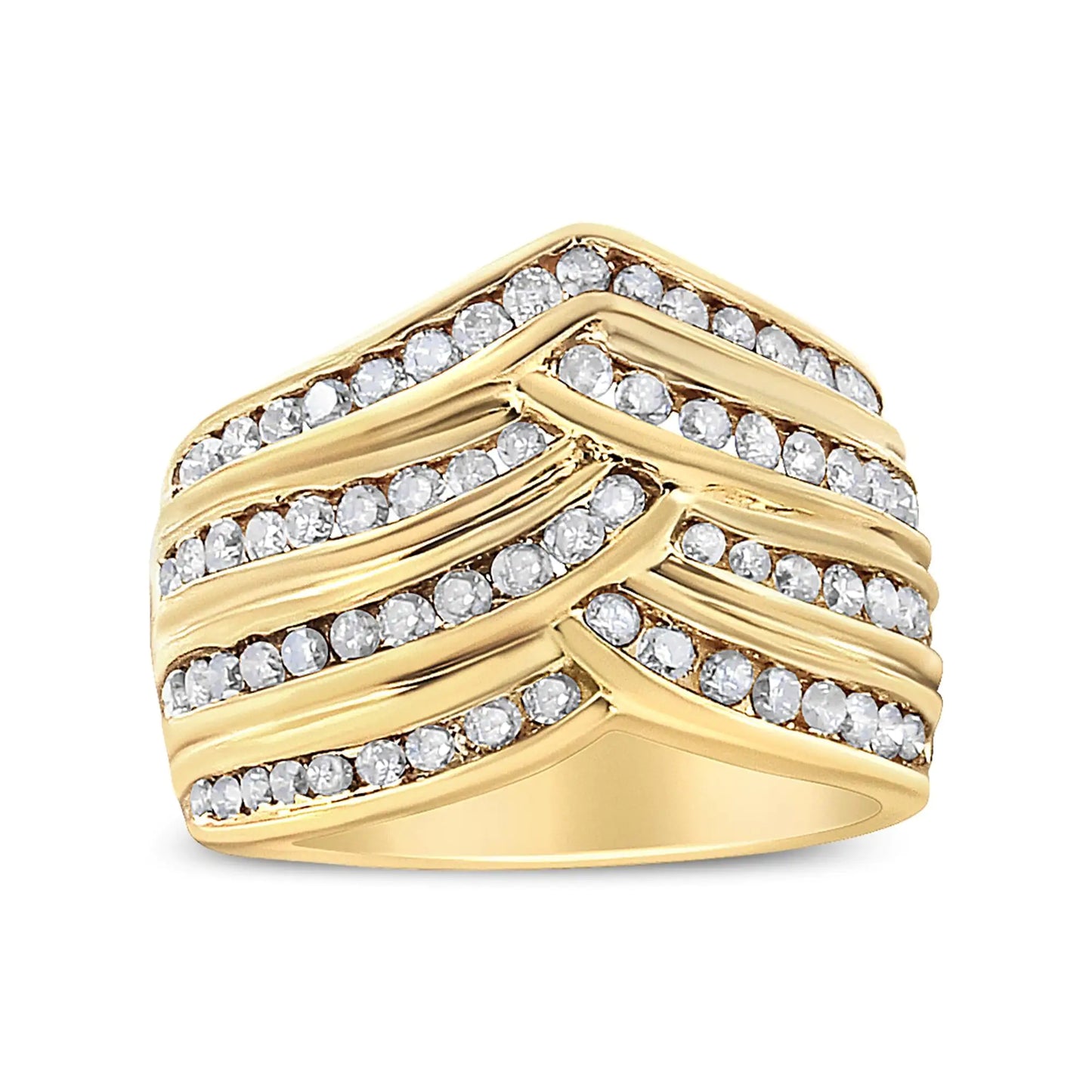 10K Yellow Gold Plated .925 Sterling Silver 1 1/2 Cttw Diamond Channel Band (Champagne Color, I2-I3 Clarity) Ring