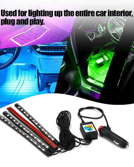 4X 48LED RGB Car Interior Atmosphere Light Strip Bar Bluetooth APP Music Control