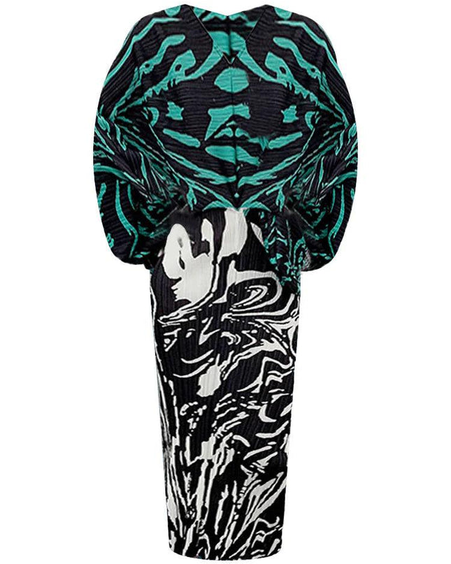 Swirl Contrast Pleated Dress