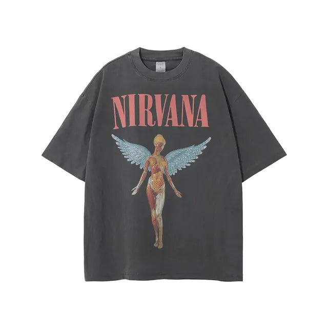 Vintage Angel Print Grunge Oversized Tshirts Men