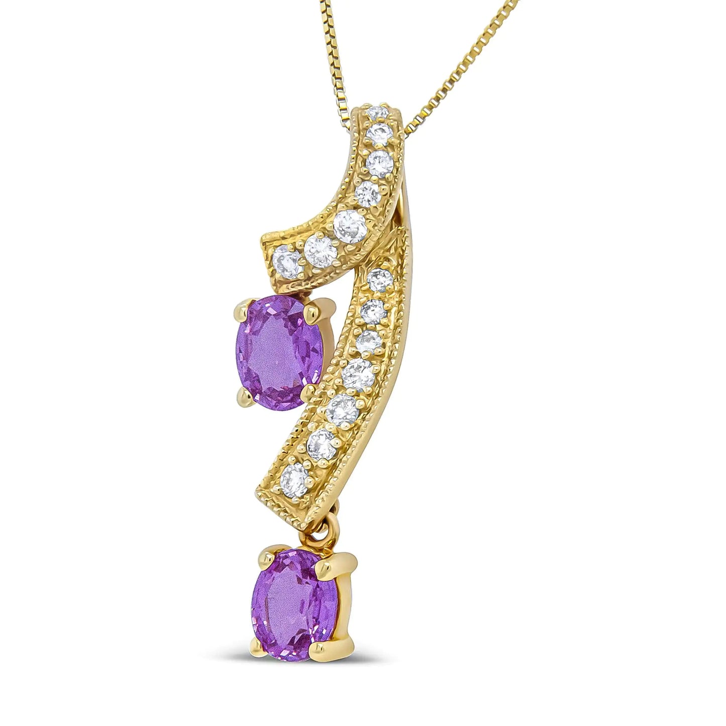 14K Yellow Gold 6x4mm Oval Pink Sapphire and 1/5 Cttw Round Diamond Pendant Necklace - (H-I Color, SI1-SI2 Clarity)