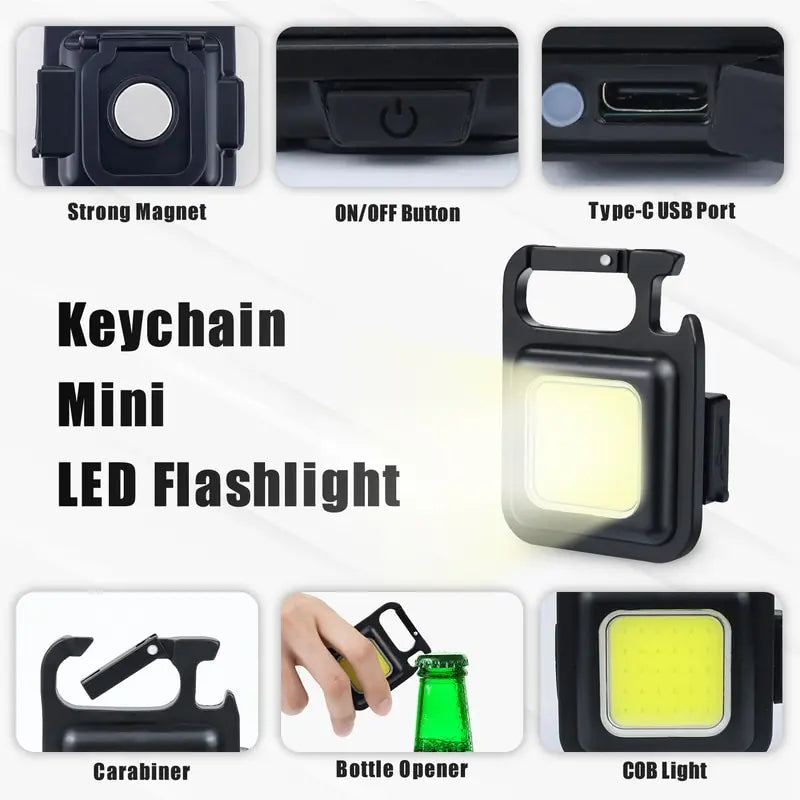 Multifuction Portable USB Rechargeable Pocket Work Light Mini LED Keychain Light