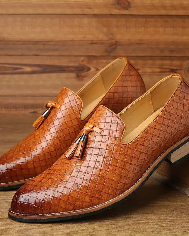 Vintage Patterned Vegan Leather Loafers for Men