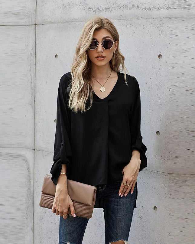 Solid Color Loose Pullover Shirt