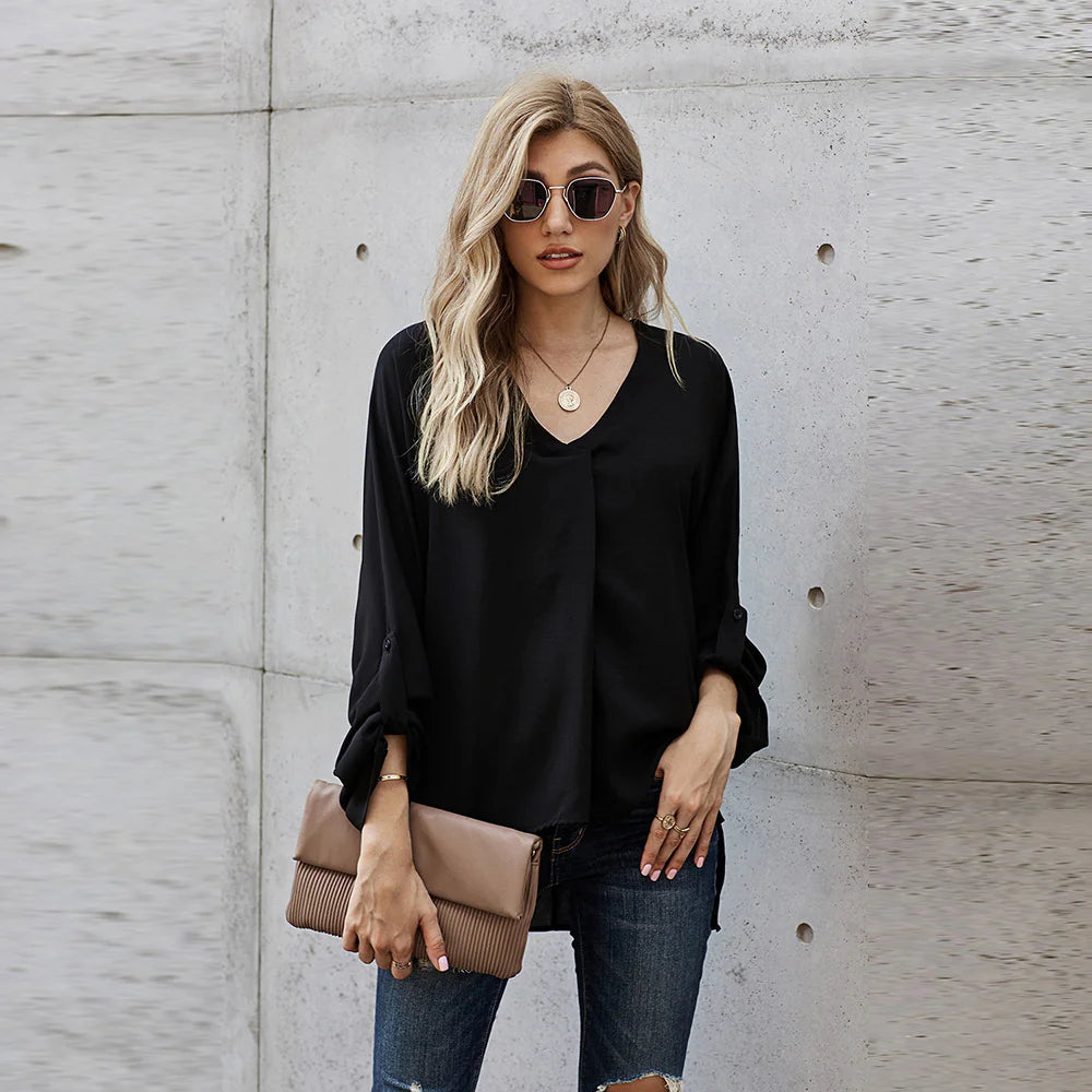 Solid Color Loose Pullover Shirt