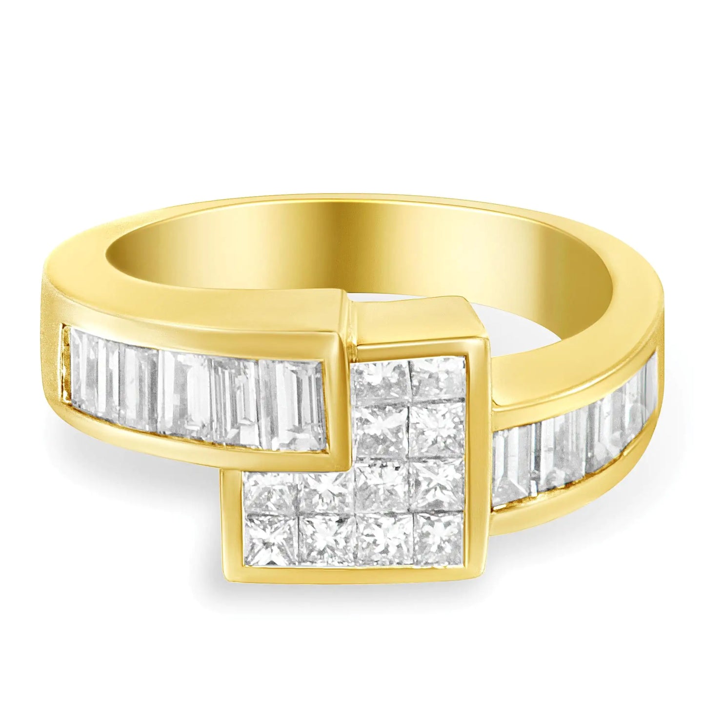 14K Gold 1 1/2 Cttw Channel-Set Princess and Baguette-Cut Diamond Bypass Ring Band (G-H Color, SI2-I1 Clarity)