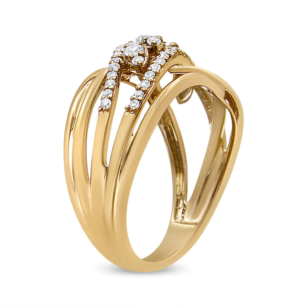 10K Yellow Gold 1/2 Cttw Round-Cut Multi Row Diamond Split Shank Cocktail Ring (H-I Color, SI2-I1 Clarity)