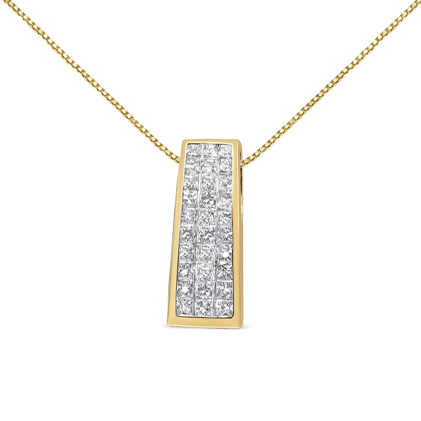 14K Yellow Gold 1 1/2 cttw Princess Cut Diamond Greek Column Pendant Necklace (G-H, VS1-VS2)