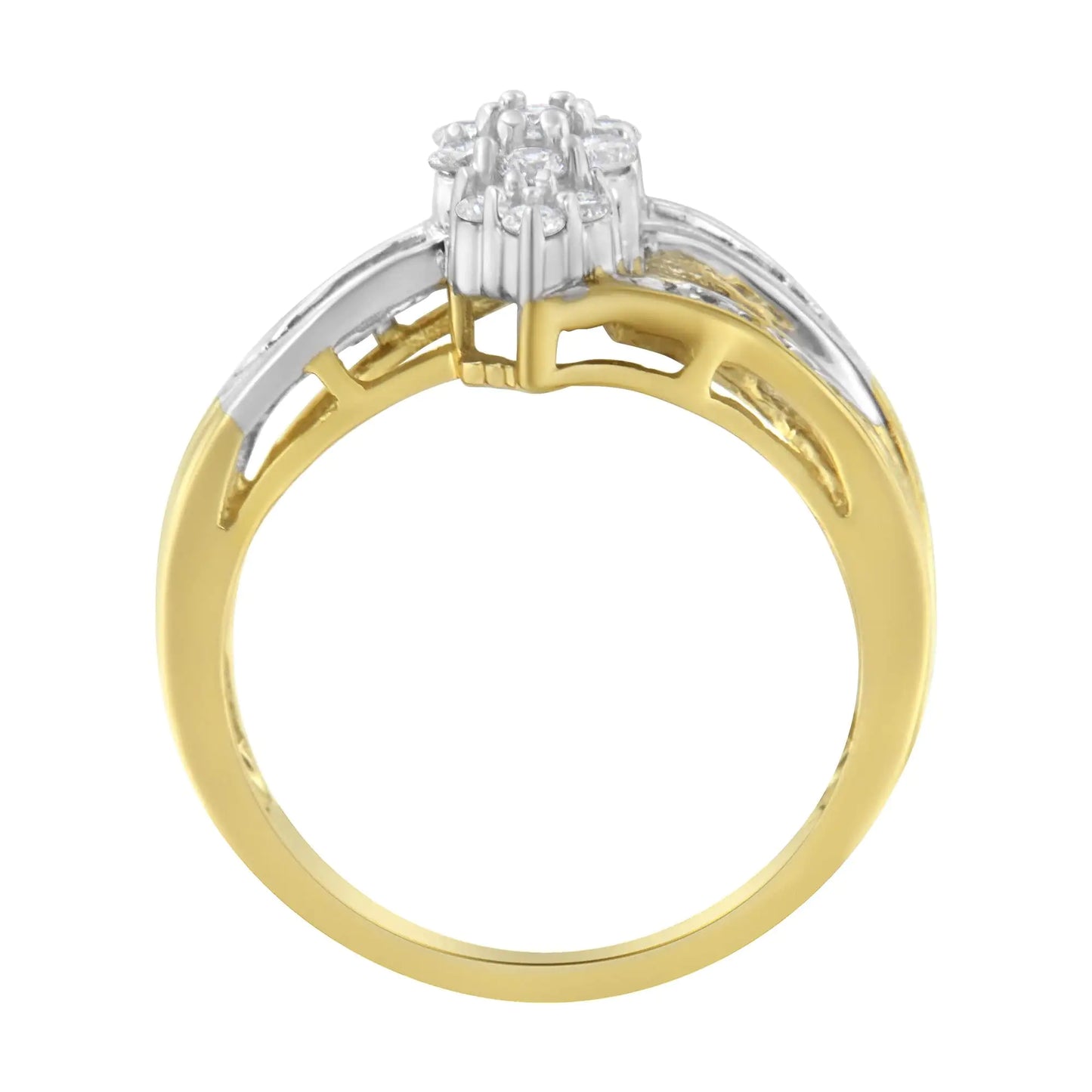 10K Yellow and White Gold 1/2 Cttw Diamond Marquise Shaped Cluster Split Shank Ring (H-I Color, SI2-I1 Clarity)