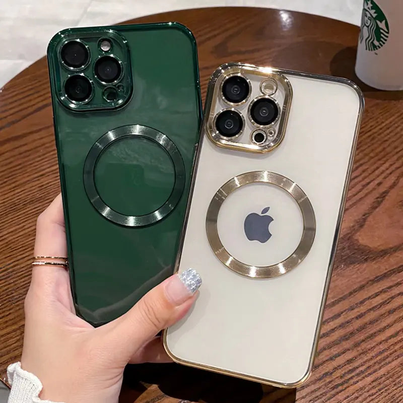 Luxury Plating Logo Hole Transparent Case For iPhone