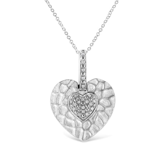 .925 Sterling Silver Pave-Set Diamond Accent Heart Shape 18" Pendant Necklace (I-J Color, I1-I2 Clarity)