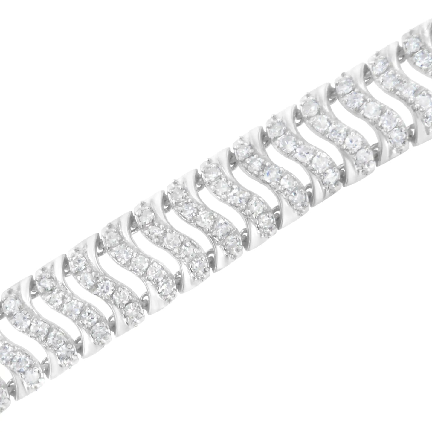 .925 Sterling Silver 3.0 Cttw Diamond Chevron "S" Wave Link Bracelet (I-J Color, I1-I2 Clarity) - 7.25