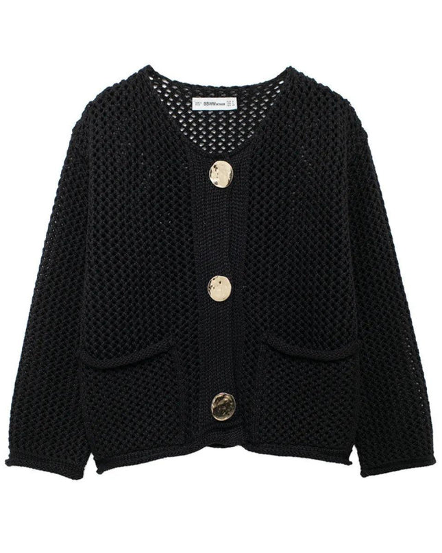 Women's Fashion Pocket Round Neck Knit Coat