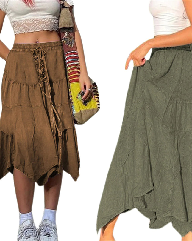 Washed Cotton Pleated Skirt