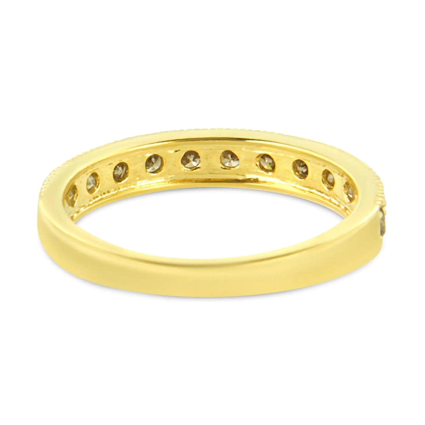 IGI Certified 1/2 Cttw Diamond 10K Yellow Gold Prong Set Beaded Milgrain Band Style Ring (J-K Color, I2-I3 Clarity)