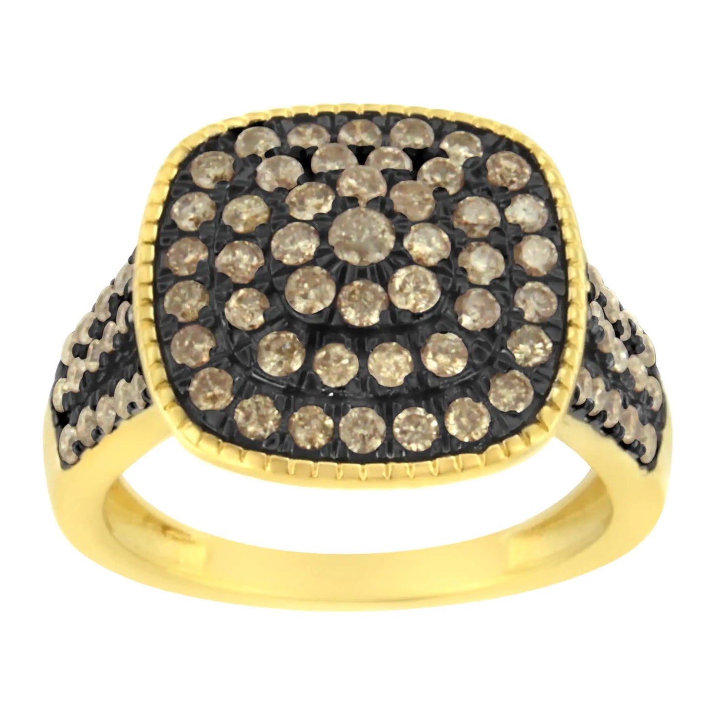 10K Yellow Gold Plated .925 Sterling Silver 1cttw Prong Set Round-Cut Diamond Square Ring (I1-I2 Clarity, J-K Color)