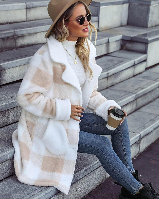 Single Breasted Plush Long Coat Women Blazer