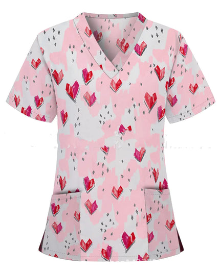 Nurse Uniform Pocket V-Neck Short-Sleeved T-Shirt