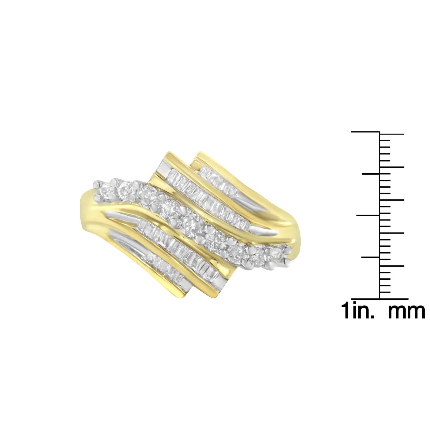 10K Yellow Gold Round and Baguette Diamond-Cut Ring (1/2 Cttw, I-J Color, I1-I2 Clarity)