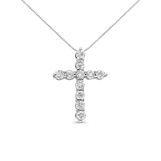 10K Gold 1/2 Cttw Round Brilliant Cut Diamond Cross Pendant Necklace with Box Chain (I-J Color, I1-I2 Clarity) - 18"