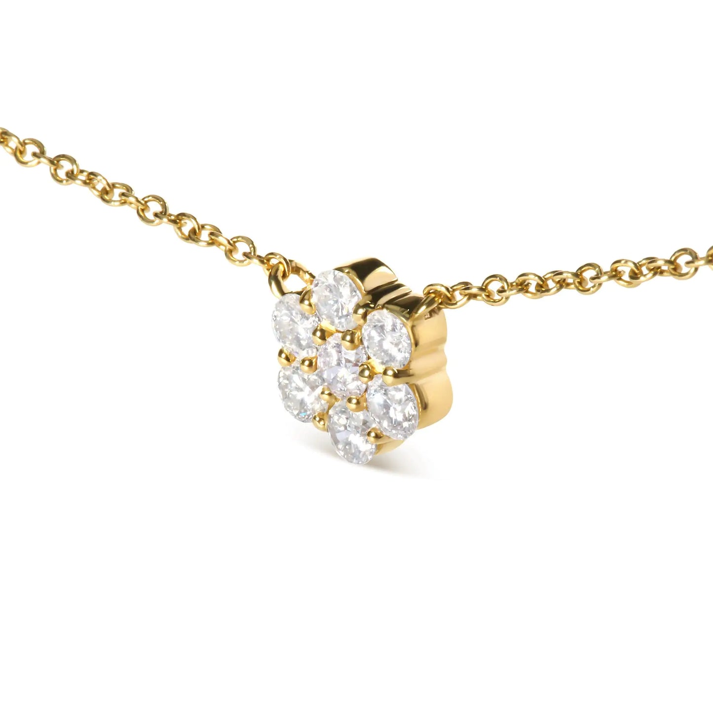 14K Yellow Gold 2.00 Cttw Diamond  Cluster 18" Station Necklace (I-J Color, I1-I2 Clarity)