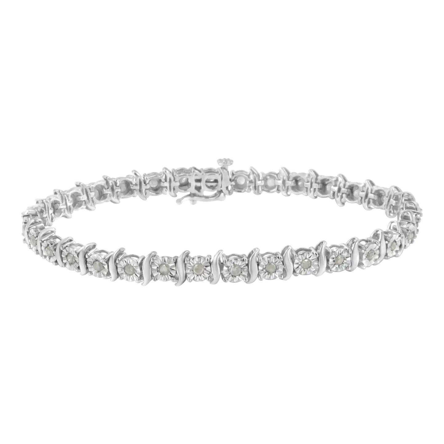 .925 Sterling Silver 1.0 Cttw Diamond S-Curve Link Miracle-Set Tennis Bracelet (I-J Color, I3 Clarity)