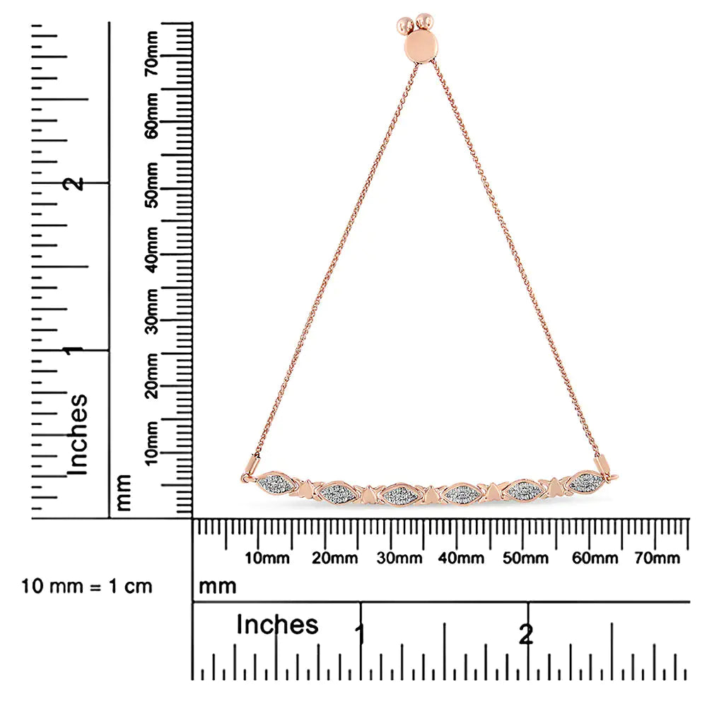 14K Rose Gold Plated .925 Sterling Silver Diamond Accent Alternating Marquise Shape and Heart Links Bolo Bracelet (I-J Color, I3 Clarity) - Adjustable 6" to 9"