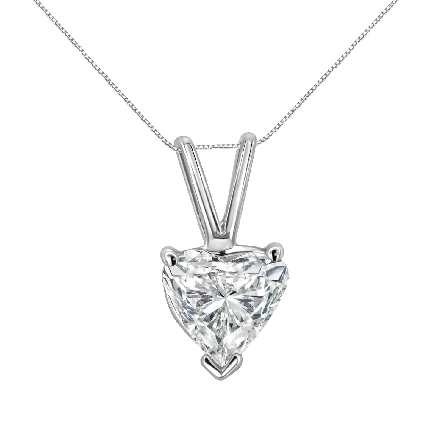 14K White Gold 3-Prong Set Heart Shaped Solitaire Lab Grown Diamond 18" Pendant Necklace (F-G Color, VS2-SI1 Clarity)