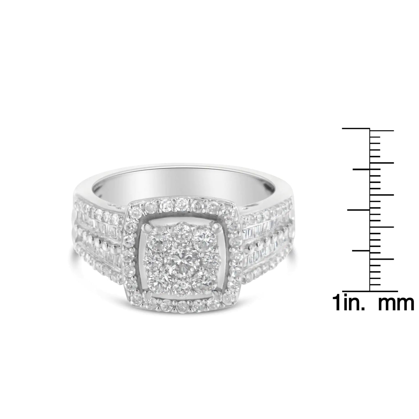 10K White Gold Diamond Cluster Ring (1 Cttw, H-I Color, I1-I2 Clarity)