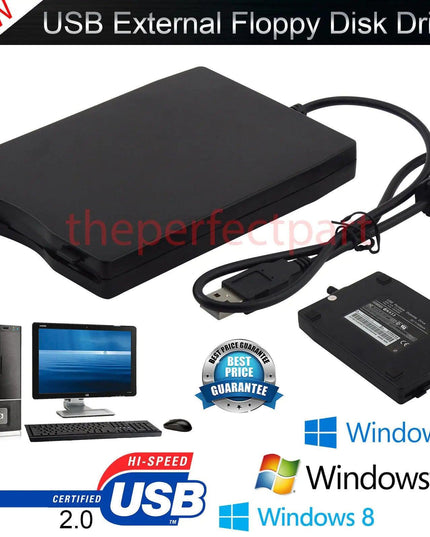 3.5” USB 2.0 Data External Floppy Disk Drive 1.44MB For Laptop PC Win 7/8/10 Mac