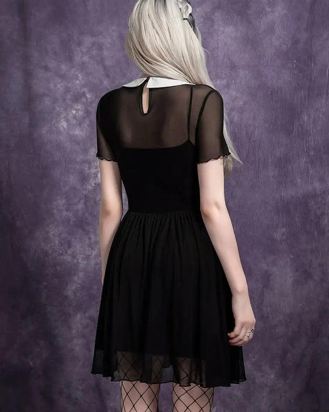 Wednesday Bat-Neck Mesh Dress